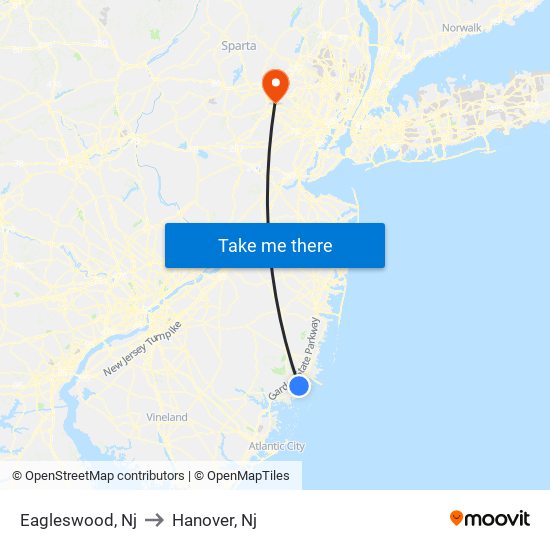 Eagleswood, Nj to Hanover, Nj map
