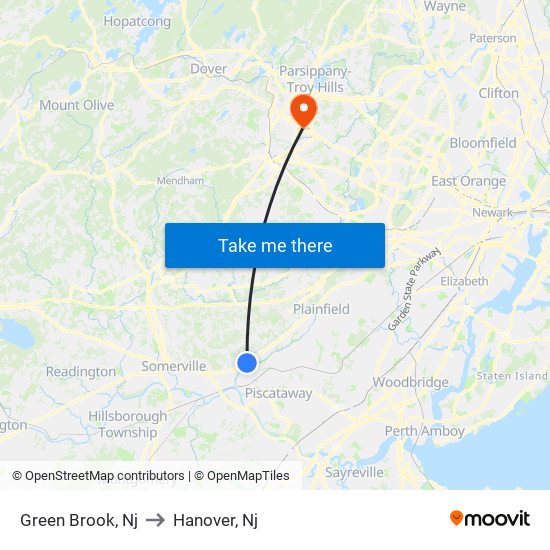 Green Brook, Nj to Hanover, Nj map