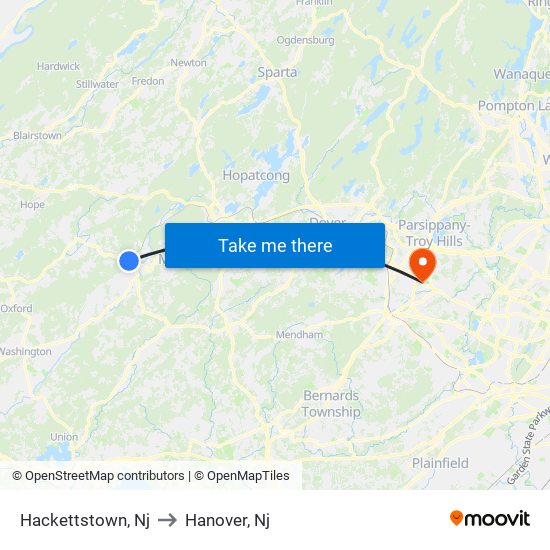 Hackettstown, Nj to Hanover, Nj map