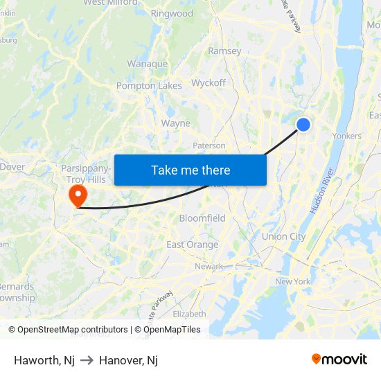 Haworth, Nj to Hanover, Nj map