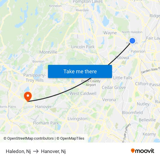 Haledon, Nj to Hanover, Nj map