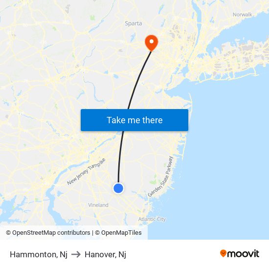 Hammonton, Nj to Hanover, Nj map