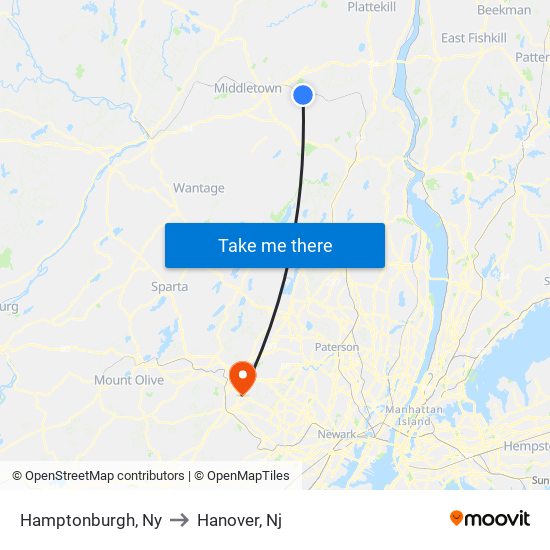 Hamptonburgh, Ny to Hanover, Nj map