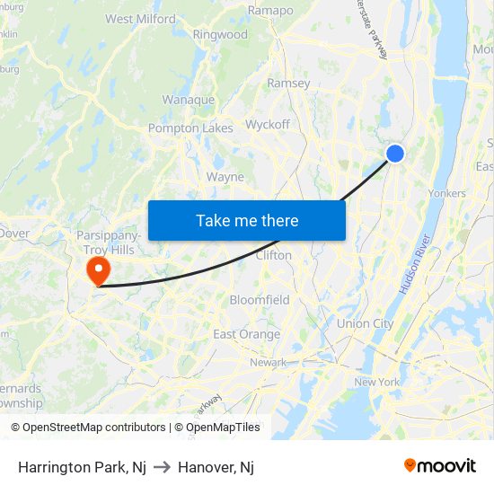 Harrington Park, Nj to Hanover, Nj map