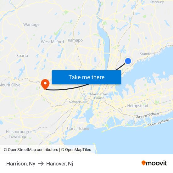 Harrison, Ny to Hanover, Nj map