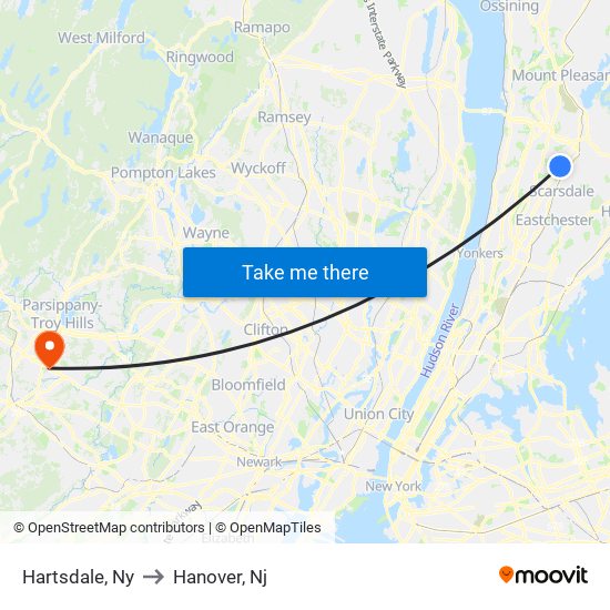 Hartsdale, Ny to Hanover, Nj map