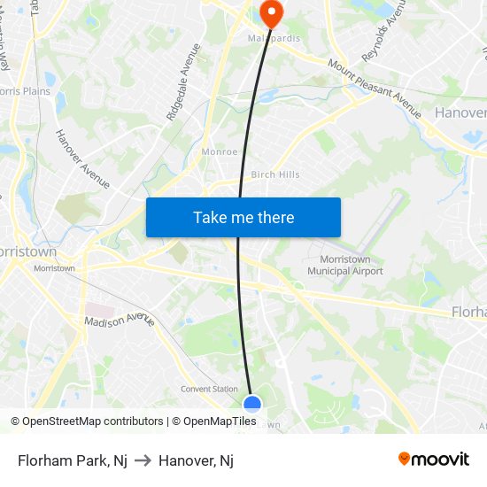 Florham Park, Nj to Hanover, Nj map