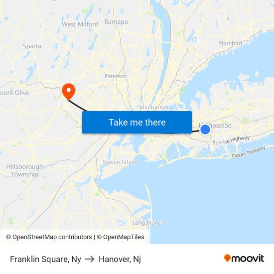 Franklin Square, Ny to Hanover, Nj map