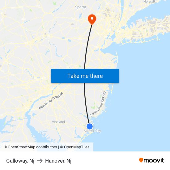 Galloway, Nj to Hanover, Nj map
