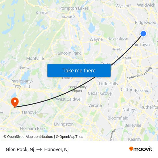 Glen Rock, Nj to Hanover, Nj map