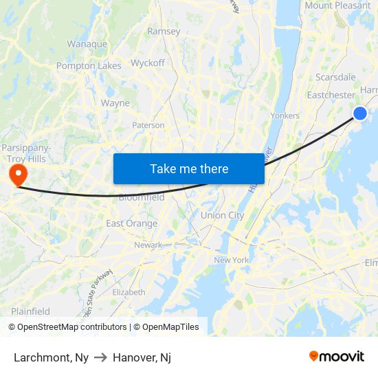 Larchmont, Ny to Hanover, Nj map