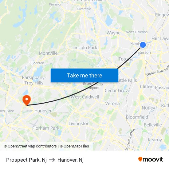 Prospect Park, Nj to Hanover, Nj map