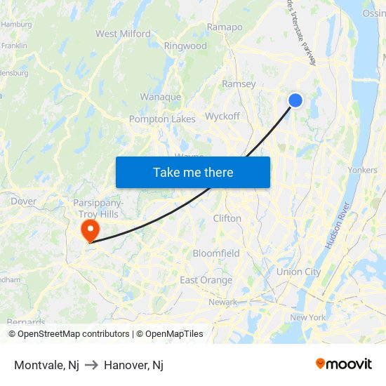 Montvale, Nj to Hanover, Nj map