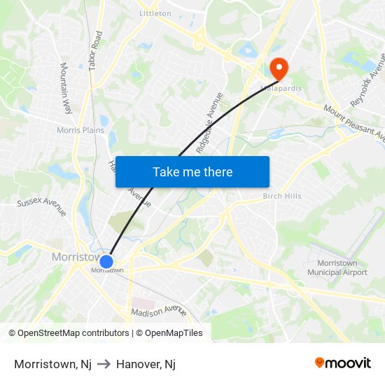 Morristown, Nj to Hanover, Nj map