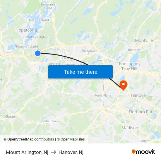 Mount Arlington, Nj to Hanover, Nj map