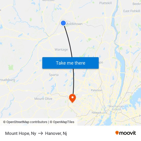 Mount Hope, Ny to Hanover, Nj map