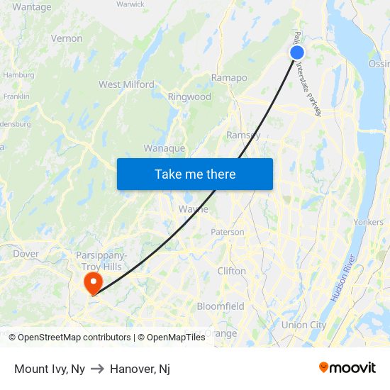 Mount Ivy, Ny to Hanover, Nj map
