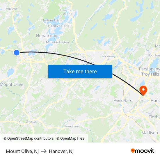 Mount Olive, Nj to Hanover, Nj map