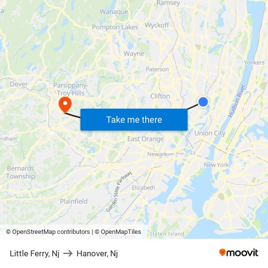 Little Ferry, Nj to Hanover, Nj map