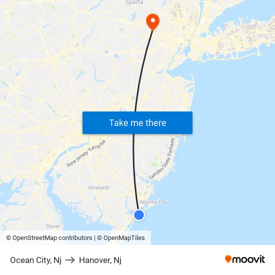 Ocean City, Nj to Hanover, Nj map