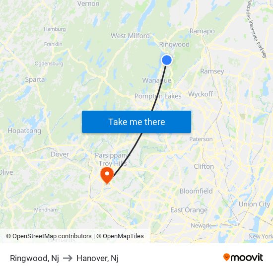 Ringwood, Nj to Hanover, Nj map