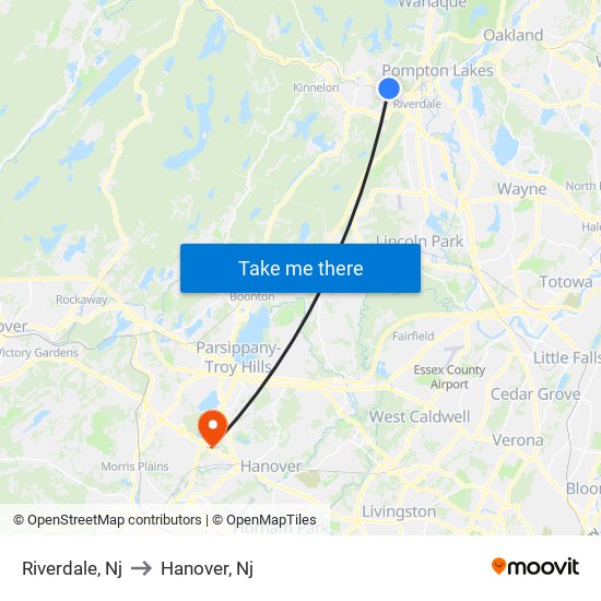 Riverdale, Nj to Hanover, Nj map