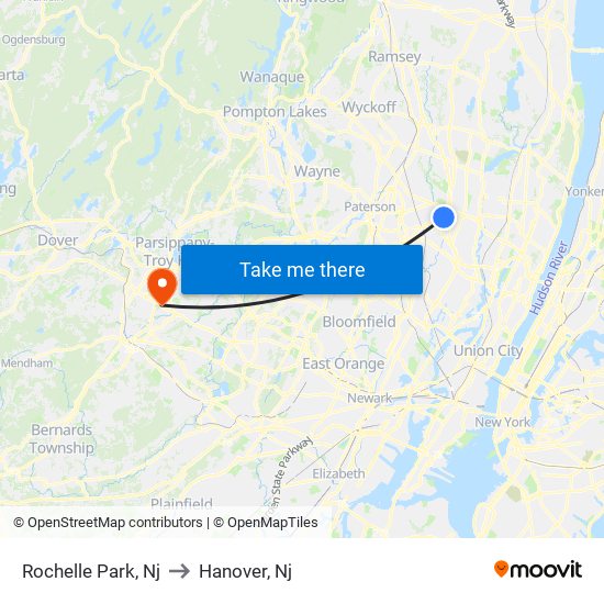 Rochelle Park, Nj to Hanover, Nj map