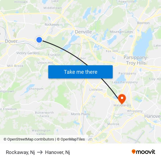 Rockaway, Nj to Hanover, Nj map