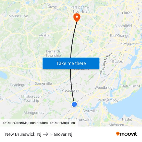 New Brunswick, Nj to Hanover, Nj map