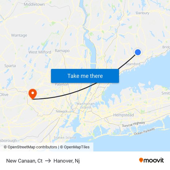 New Canaan, Ct to Hanover, Nj map