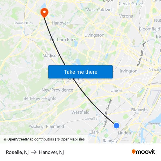 Roselle, Nj to Hanover, Nj map