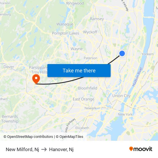 New Milford, Nj to Hanover, Nj map