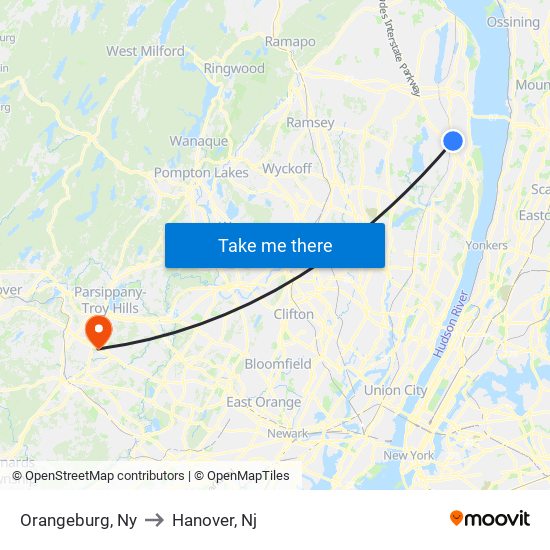 Orangeburg, Ny to Hanover, Nj map