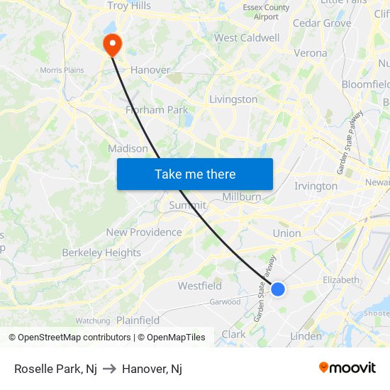 Roselle Park, Nj to Hanover, Nj map