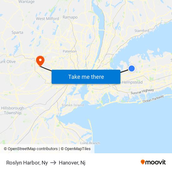 Roslyn Harbor, Ny to Hanover, Nj map