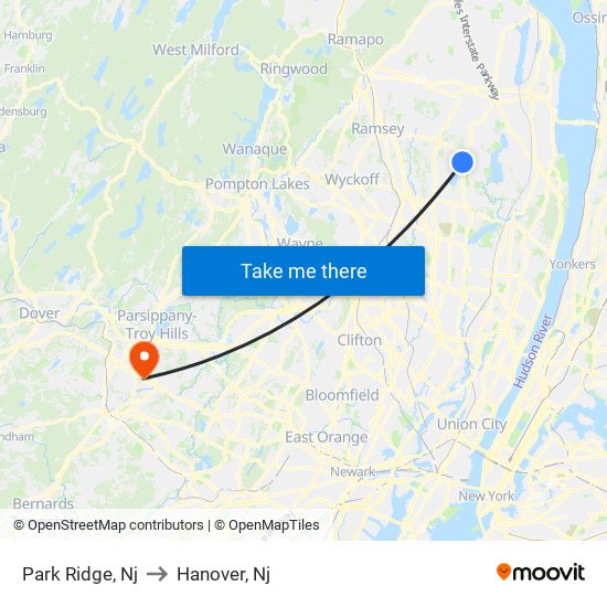 Park Ridge, Nj to Hanover, Nj map