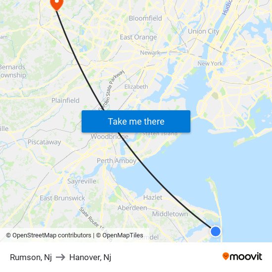 Rumson, Nj to Hanover, Nj map