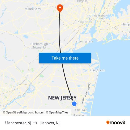 Manchester, Nj to Hanover, Nj map