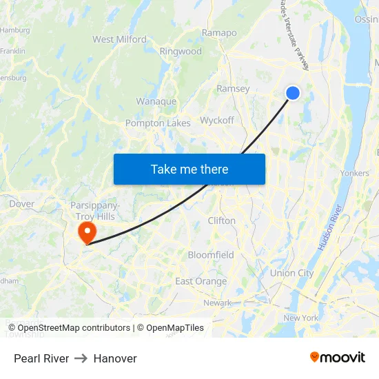 Pearl River to Hanover map