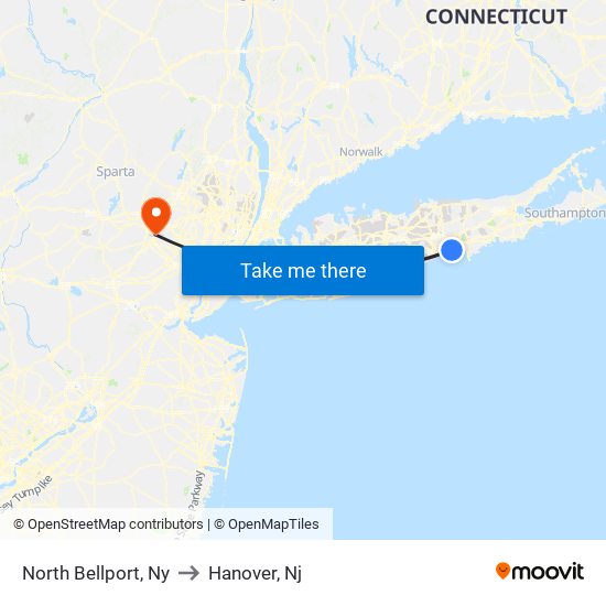 North Bellport, Ny to Hanover, Nj map