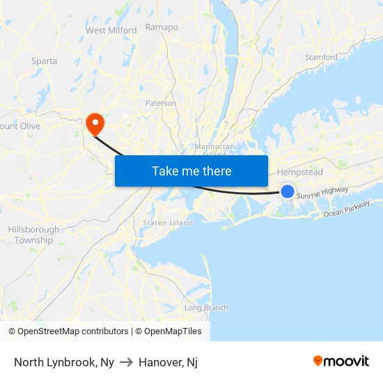 North Lynbrook, Ny to Hanover, Nj map