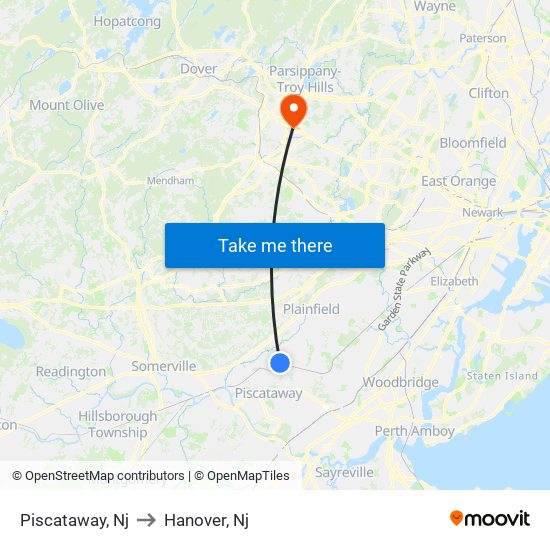 Piscataway, Nj to Hanover, Nj map