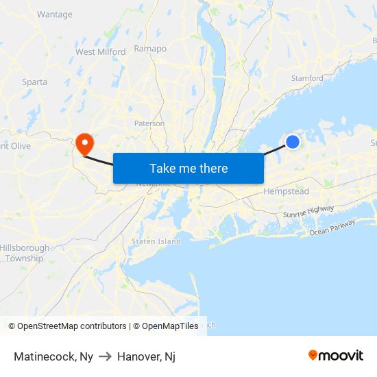 Matinecock, Ny to Hanover, Nj map