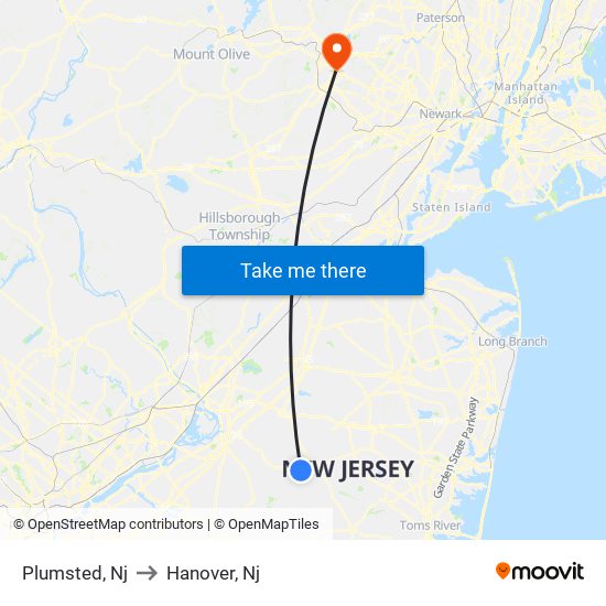 Plumsted, Nj to Hanover, Nj map
