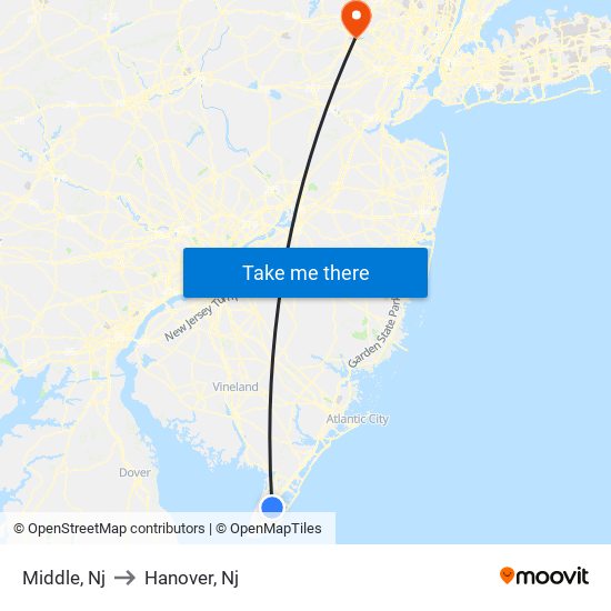 Middle, Nj to Hanover, Nj map