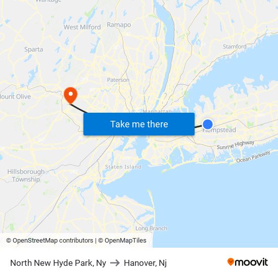North New Hyde Park, Ny to Hanover, Nj map