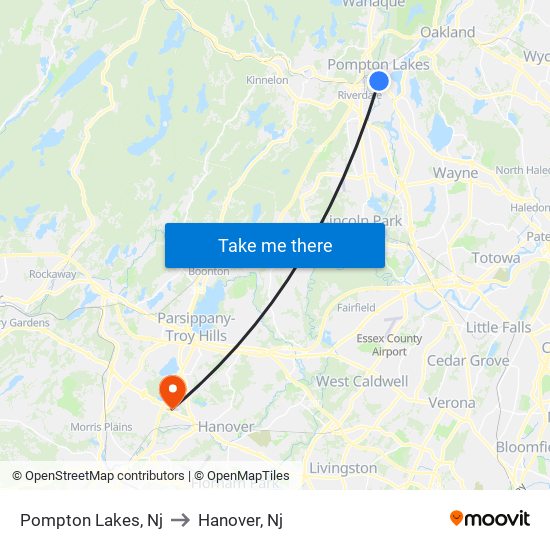 Pompton Lakes, Nj to Hanover, Nj map