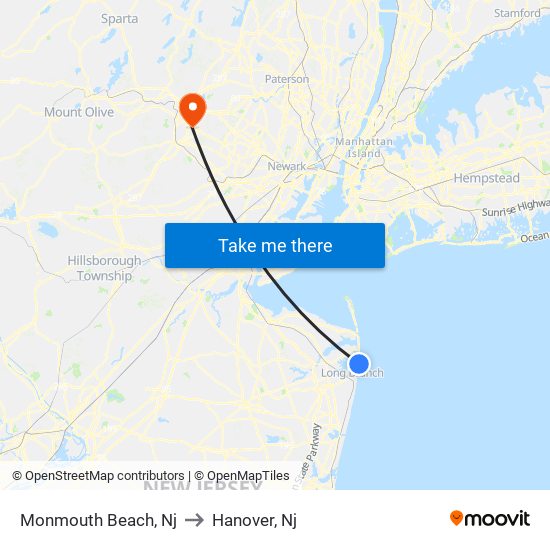 Monmouth Beach, Nj to Hanover, Nj map