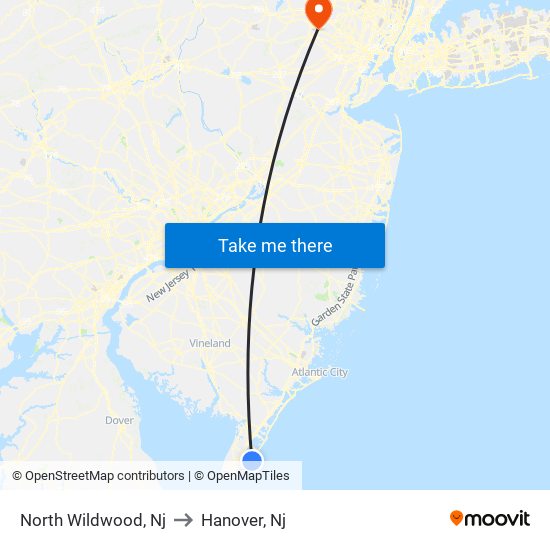 North Wildwood, Nj to Hanover, Nj map
