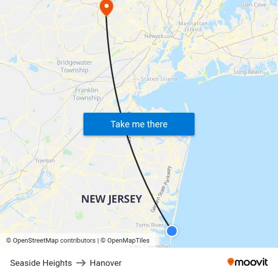 Seaside Heights to Hanover map